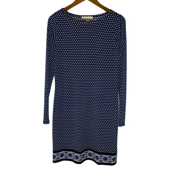 Michael Kors Black Blue Circle Print Long Sleeve Dress Size Small Women’s - Picture 1 of 10